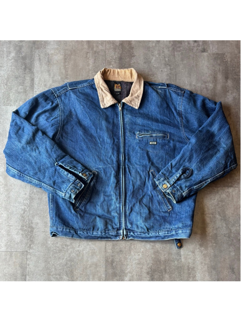 Vintage Kodiak Denim Jacket Mens Large Corduroy Collar Blanket Lined